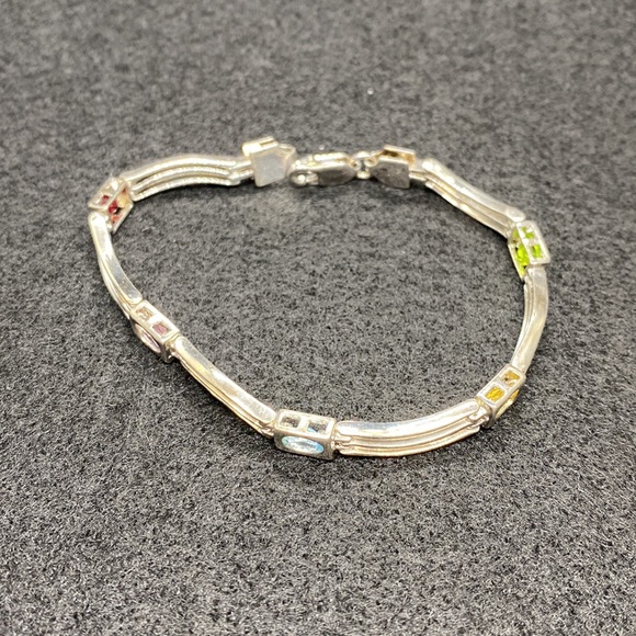 925 Sterling Silver multi-colored stone wave bracelet - Picture 2 of 5